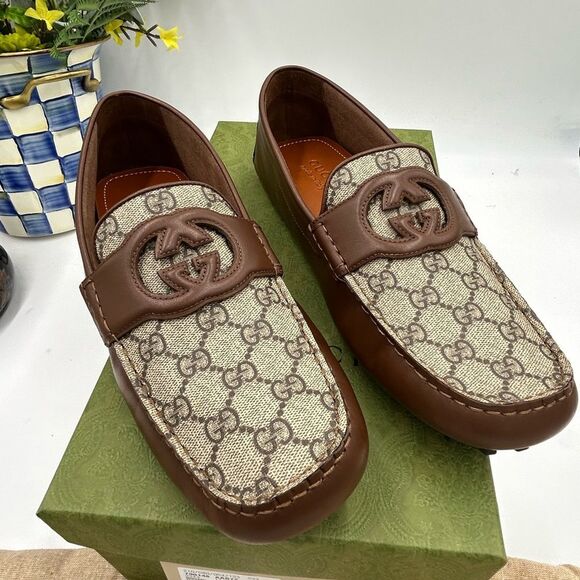 Men's Gucci interlocking GG Supreme driver loafers size 11.5 made in Italy - Picture 3 of 10